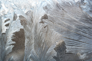 Ice pattern on glass close up