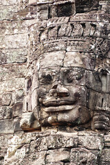 Giant stone face in Prasat Bayon Temple, Angkor Wat complex, Siem Reap, Cambodia