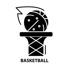 basketball icon, black vector sign with editable strokes, concept illustration