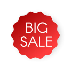 Big sale red badge. Discount promo sticker. Vector realistic 3D promotion tag for website or banner