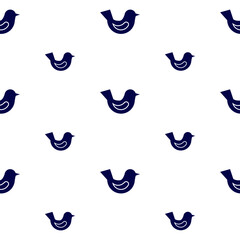 Ethnic birds vector drawing. Blue birds pattern on a white background.