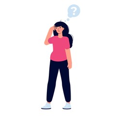 Thoughtful people. Women solving problem. Vector illustration.