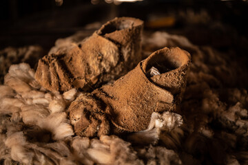 Old shearing boots, old shearing shed