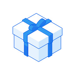 Cartoon white gift box with blue ribbon