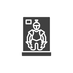 Museum Knight armour vector icon. filled flat sign for mobile concept and web design. Medieval warrior knight glyph icon. Symbol, logo illustration. Vector graphics
