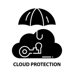cloud protection icon, black vector sign with editable strokes, concept illustration