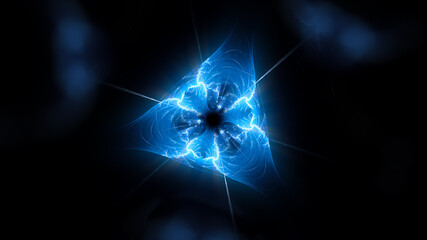 Blue glowing quantum fractal energy in space