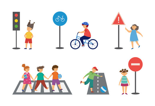 Child safety on street a vector isolated illustrations