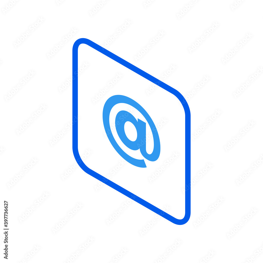Poster dog email symbol isometric icon. blue web informational address for network services.