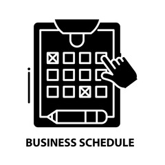 business schedule icon, black vector sign with editable strokes, concept illustration