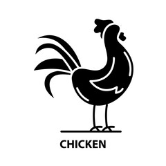 chicken icon, black vector sign with editable strokes, concept illustration