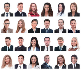 collage of portraits of business people isolated on white