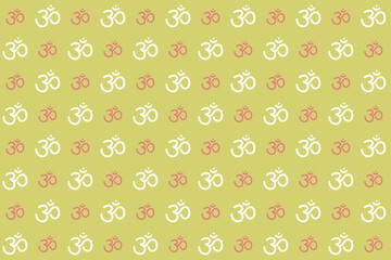 Om sign seamless pattern. Vector sacral icon. Meditation line symbol. Yoga background. Color illustration