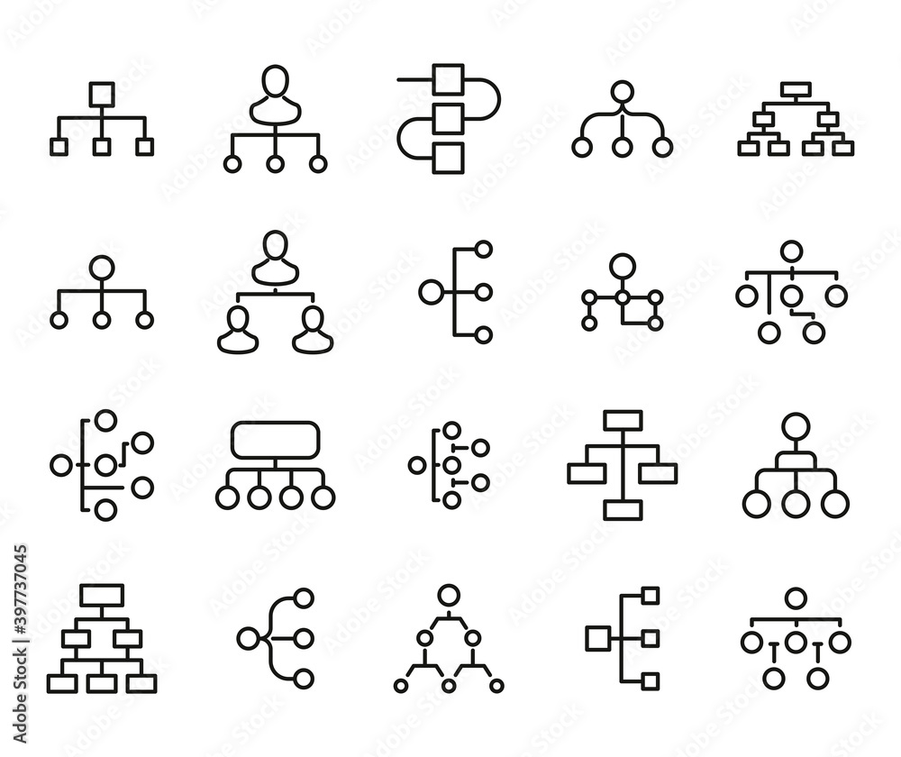 Poster simple set of hierarchy icons in trendy line style.