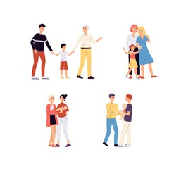 LGBT couples and families with children set of flat vector illustration isolated.