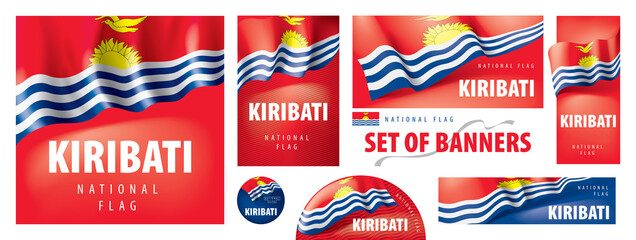 Vector set of banners with the national flag of the Kiribati