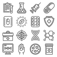 Pills and Medical Drugs Icons Set. Vector