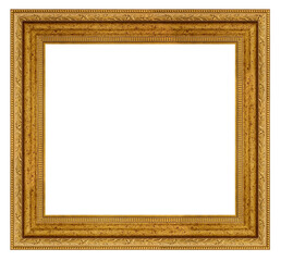 Old vintage square golden frame isolated on a white background