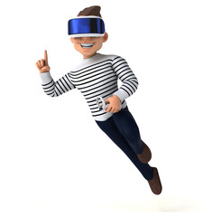 Fun 3D illustration of a cartoon man with a VR helmet