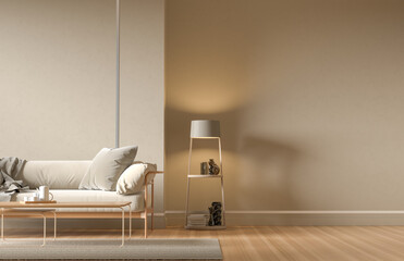 Empty wall mock up in Scandinavian style interior. Minimalist interior design. 3D illustration.