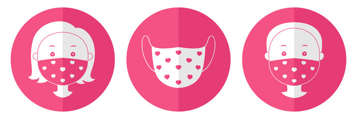 St Valentines Day icons. Man and woman in protective masks. Vector illustration.