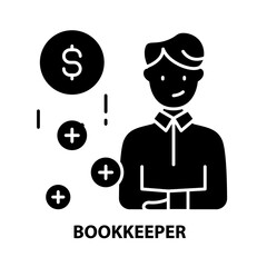 bookkeeper icon, black vector sign with editable strokes, concept illustration
