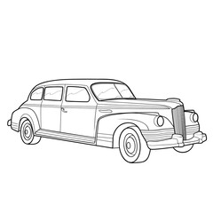 Fototapeta premium sketch of a vintage car, coloring book, cartoon illustration, isolated object on white background, vector,