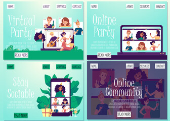 Online virtual party, meeting with friends or remote web communication a vector.