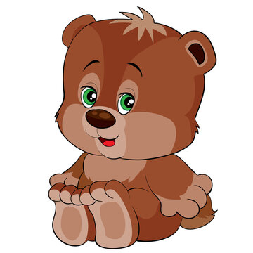 cute brown bear character, toy, cartoon illustration, isolated object on white background, vector,