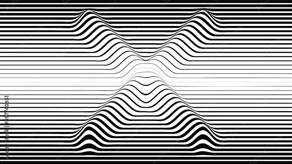 Wall mural abstract flow lines background . fluid wavy shape .striped linear pattern . music sound wave . vecto