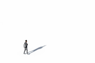 Young Man, Holding Back Pack, Walking Isolated Against White, Illustration, Template, Mock Up, Blank. Unrecognisable, Created In 3d Software. 3d Rendering.