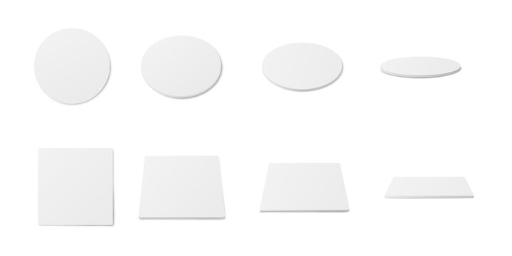 White coaster mockup set - realistic blank circle and square pads