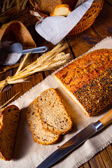 Flaxseed bread with a poppy seed and sesame mixture