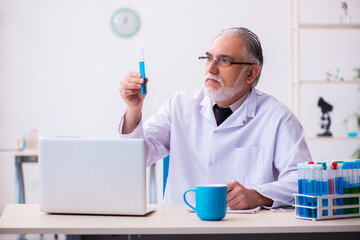 Fototapeta premium Old male chemist working in the lab
