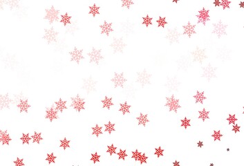 Light Pink, Red vector background with beautiful snowflakes, stars.