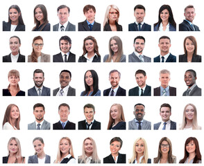 collage of portraits of successful employees isolated on white