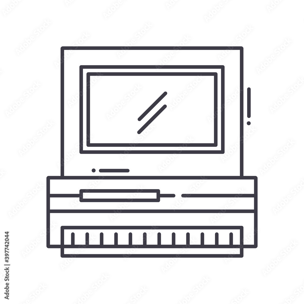 Fototapete old computer icon, linear isolated illustration, thin line vector, web design sign, outline concept 