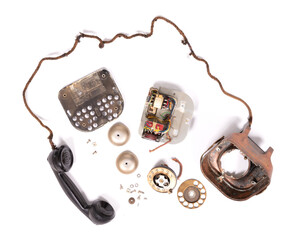 Disassembled old retro vintage rotary phone