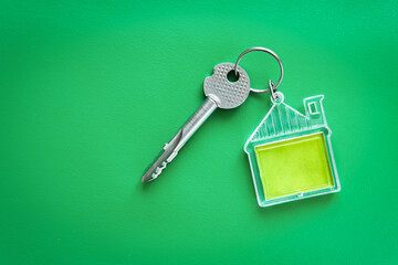 Home key with home key ring on green background