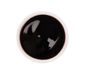 Teriyaki sauce in bowl, isolated on white background. Sweet Japanese sauce. Top view.