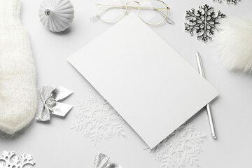 Blank letter to Santa and Christmas decor on white background