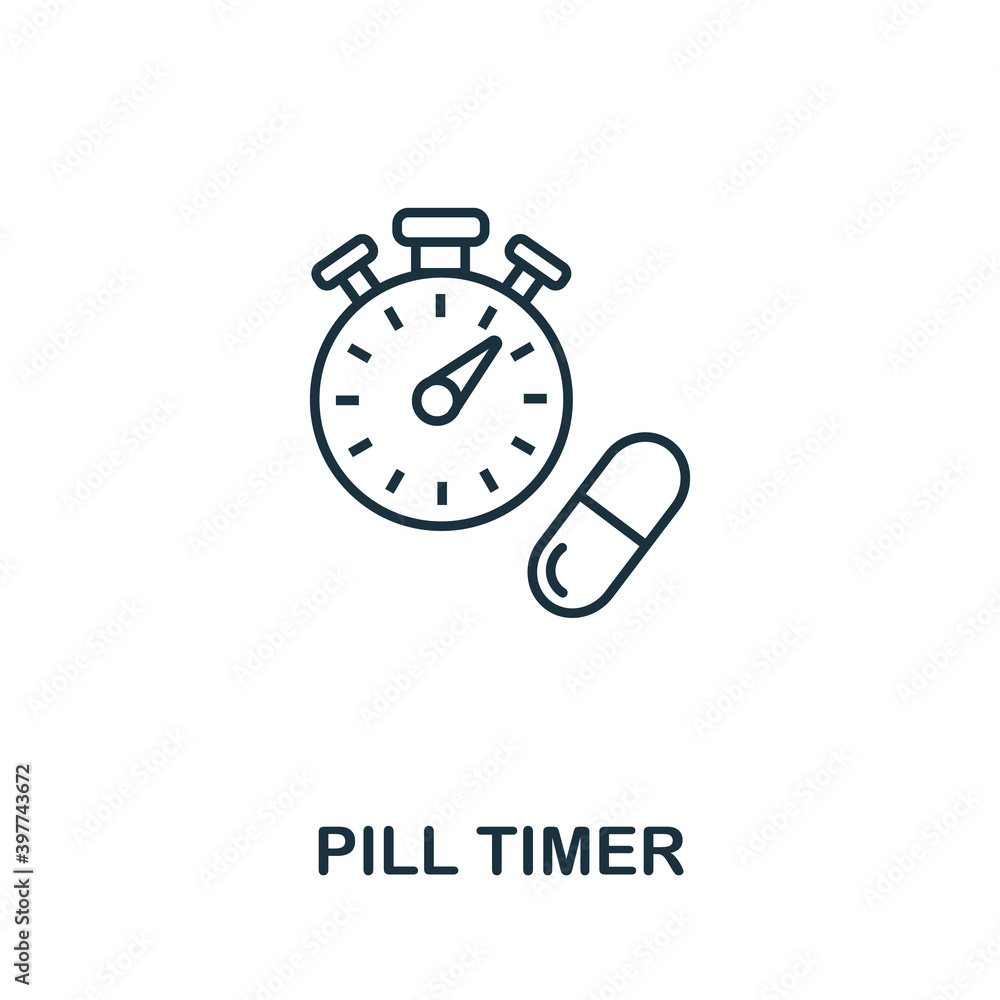 Poster pill timer icon. line style element from digital healthcare collection. thin pill timer icon for tem