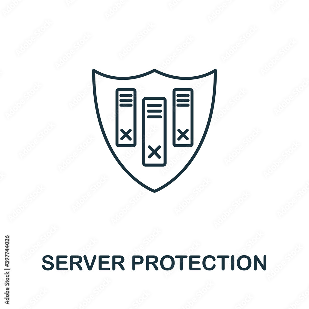 Poster server protection icon. line style element from gdpr collection. thin server protection icon for tem