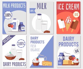 Set of banners for promoting dairy and cream products flat vector illustration.