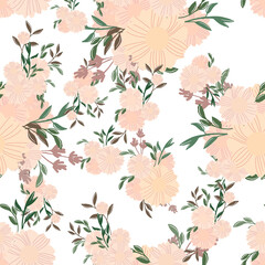 Seamless pattern with abstract flowers on darck Vector background. Creative color floral surface design.