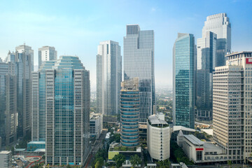 Fototapeta na wymiar Drone view of modern highrise buildings in Jakarta