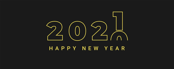 Happy New Year 2021. New year vector illustration of the number one replacing the zeros on black background