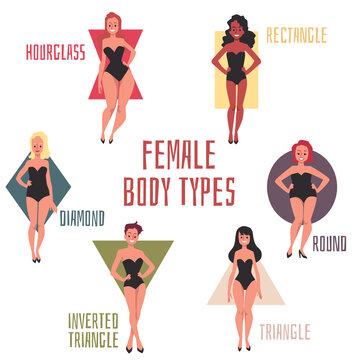Female body shape types - cartoon poster with women in swimsuits