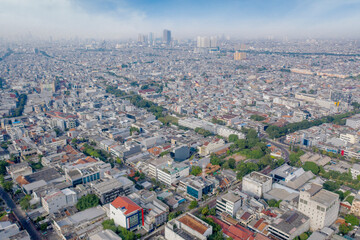 Aerial view of dense housing in Jakarta city