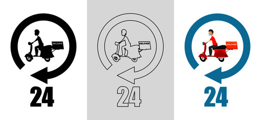 24 hour delivery icon set. Line, glyph and filled outline colorful version,  delivery icon outline and filled vector sign. Symbol, logo illustration. Different style icons set.